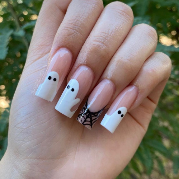 50 Spooky Spider Web Nails — White Ghost Tips + Spider Tip