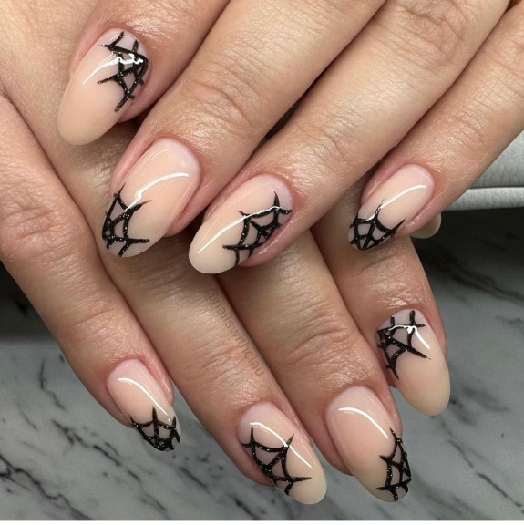 50 Spooky Spider Web Nails — Glitter Spiderweb Nude Nails