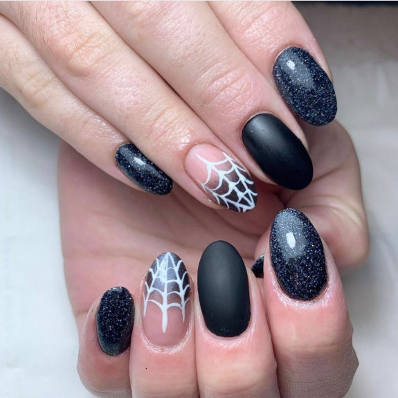 53 Black Halloween Nails — Shimmery Black Halloween Nails