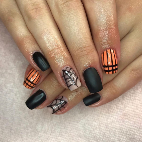 53 Black Halloween Nails — Black, Orange and Nude Nails