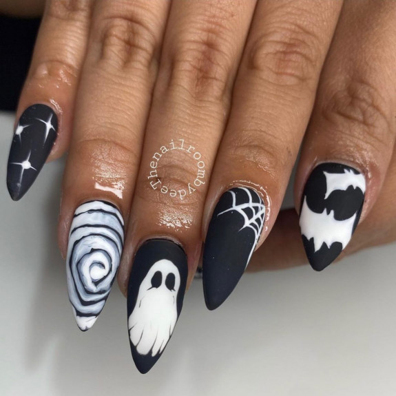 Halloween nails, Halloween nail designs, Halloween nail ideas, black Halloween nails, Halloween nails 2022, Black Halloween Nails Short, Black Ombre Halloween Nails, Black Halloween Nails Acrylic, Black nails