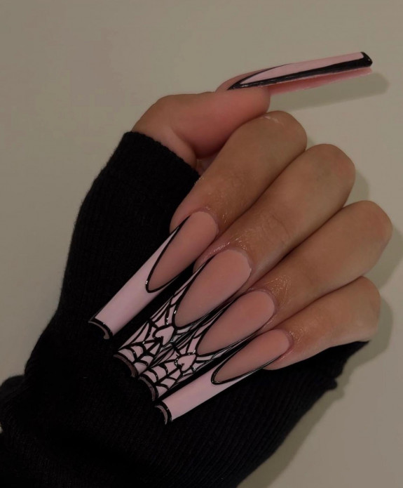 50 Spooky Spider Web Nails — French Tip Nails with Spiderweb Effects