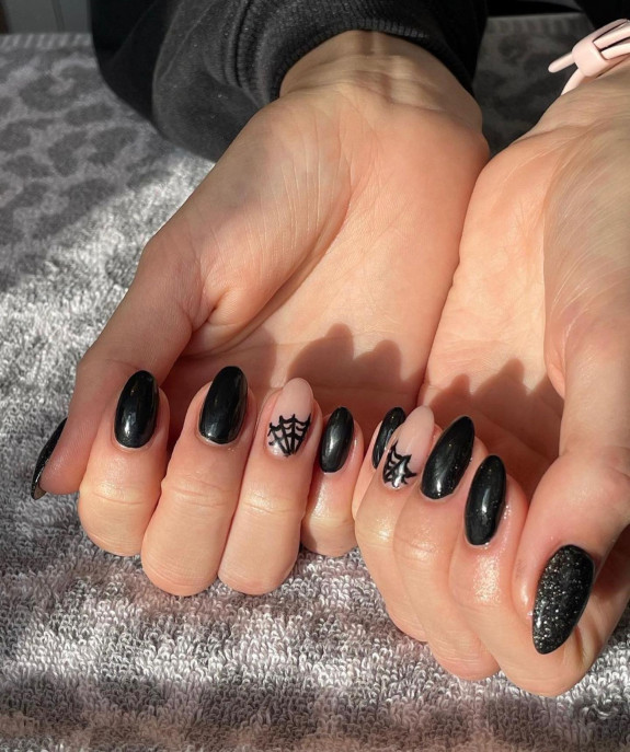 53 Black Halloween Nails — Mismatch Black Halloween Nails