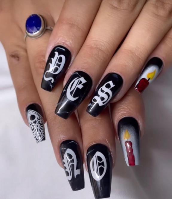 53 Black Halloween Nails — Black Coffin Nails