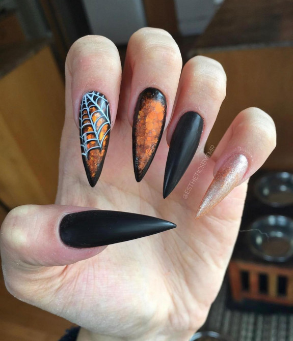 53 Black Halloween Nails — Creepy Black Stiletto Nails