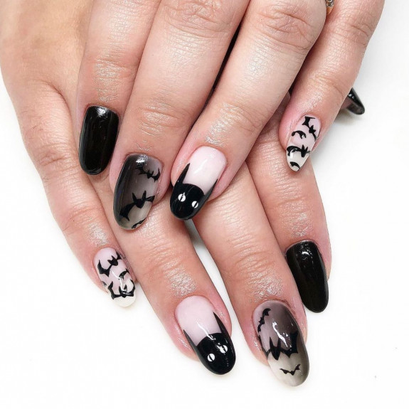 53 Black Halloween Nails — Bat & Black Cat Nails