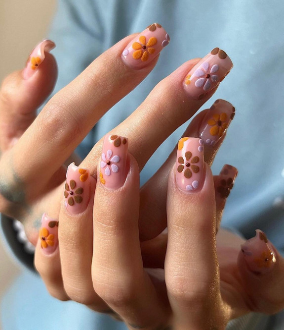 49 Pretty Fall Floral Nails — Textured Floral Nails