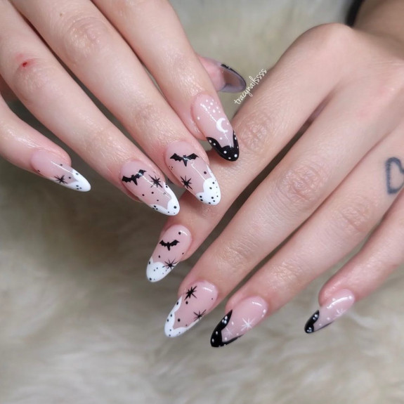 76 Spooky Halloween Nails for Every Taste — Black and White Scallop Tip Nails