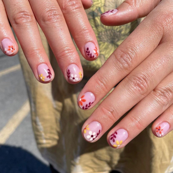 49 Pretty Fall Floral Nails — Simple Floral Tip Nails