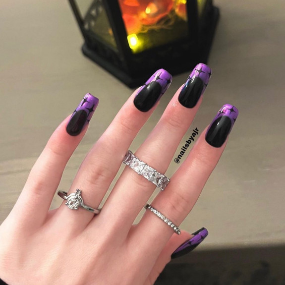 53 Black Halloween Nails — Magic Potion Purple Tip Black Nails