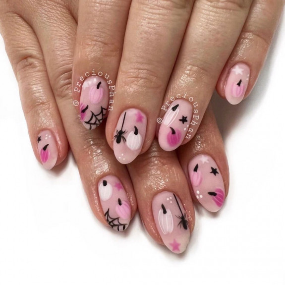 76 Spooky Halloween Nails for Every Taste — Pink Pumpkin Nails