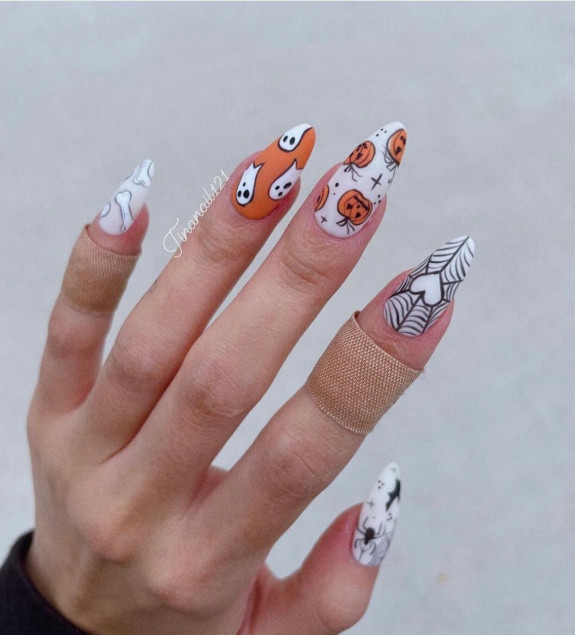 76 Spooky Halloween Nails for Every Taste — Pumpkin and Ghost Matte Nails