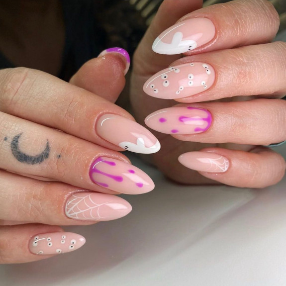 76 Spooky Halloween Nails for Every Taste — Ghost, Pink Drip and Cobweb Nails