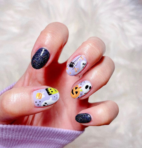 76 Spooky Halloween Nails for Every Taste — Shimmery Black and Lilac