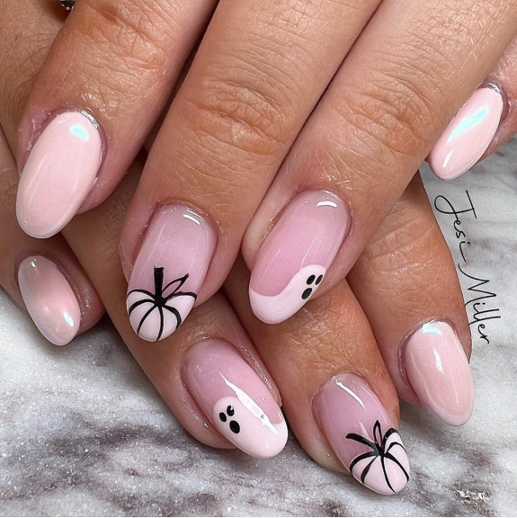 76 Spooky Halloween Nails for Every Taste — Pumpkin and Ghost White Tip Nails