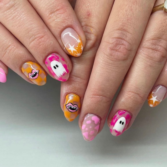 76 Spooky Halloween Nails for Every Taste — Spooky Pink and Orange Nails