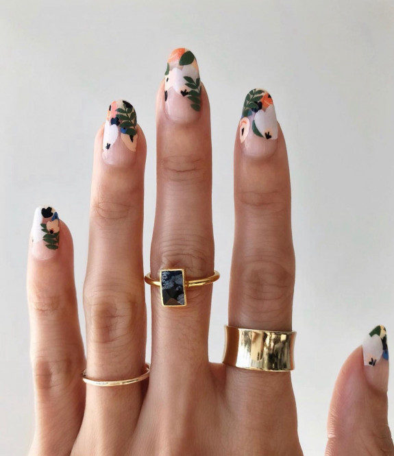 49 Pretty Fall Floral Nails — Flower Tip Long Nails