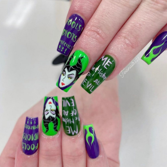 76 Spooky Halloween Nails for Every Taste — Green and Purple Coffin Nails