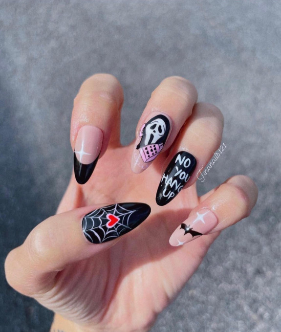 50 Spooky Spider Web Nails — Red Heart + Spider Web Black Nails