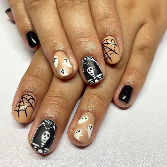 halloween nails, spooky nails, ghost nails, halloween french tip nails, halloween nail designs, halloween nail ideas, cute halloween nails, best halloween nails