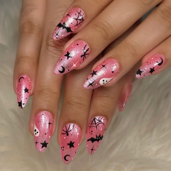 76 Spooky Halloween Nails for Every Taste — Shimmery Pink Translucent Nails