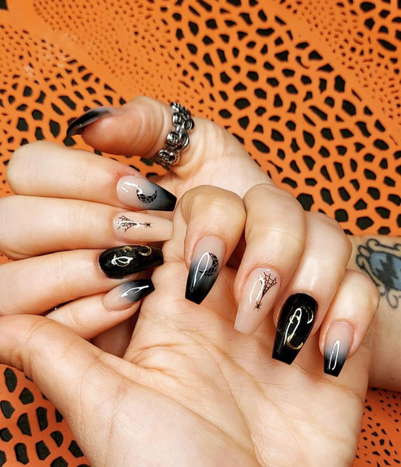 53 Black Halloween Nails — Black and Nude Halloween Nails