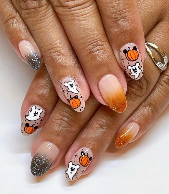 76 Spooky Halloween Nails for Every Taste — Glitter Tip + Disney Halloween Nails