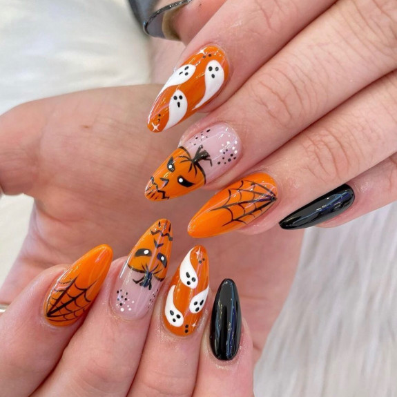 76 Spooky Halloween Nails for Every Taste — Pumpkin Color and Black Nails