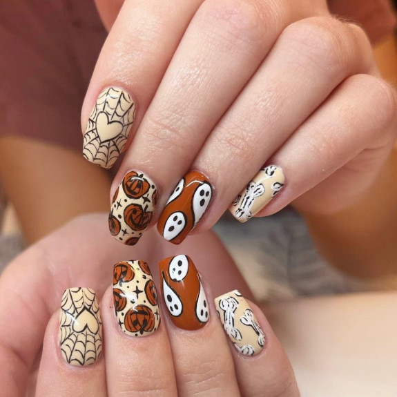 50+ Best Halloween Nails for Every Taste — Mismatched Brown & Nude Nails