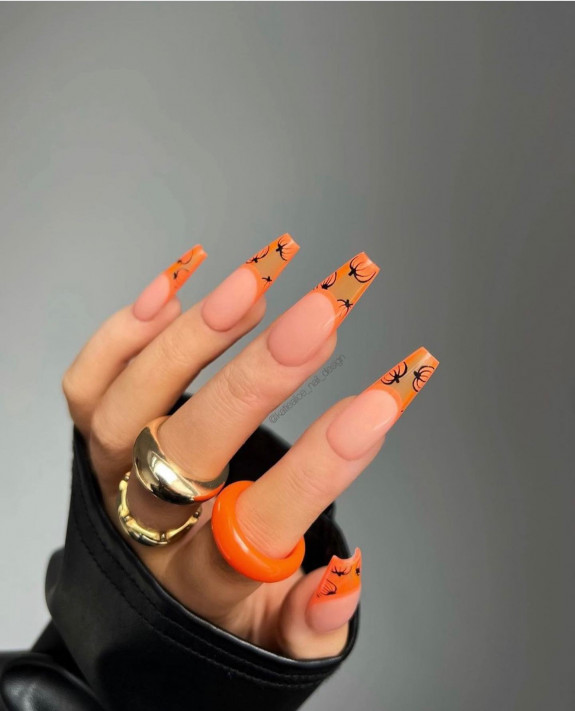 76 Spooky Halloween Nails for Every Taste — Translucent Orange French Tip Nails