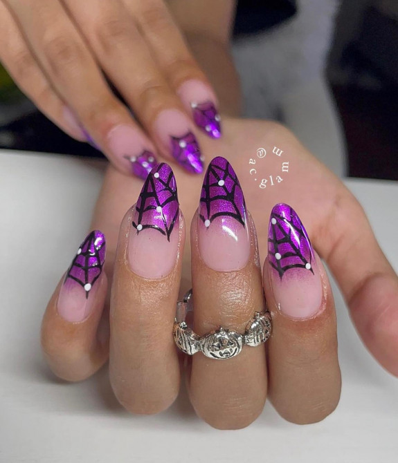 76 Spooky Halloween Nails for Every Taste — Shimmery Purple Tip Nails