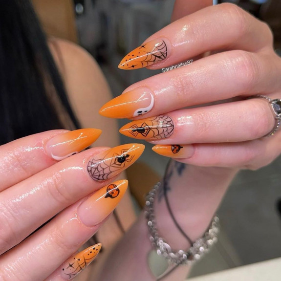 60+ Halloween Nails 2022 — Ombre Orange French Tip Nails