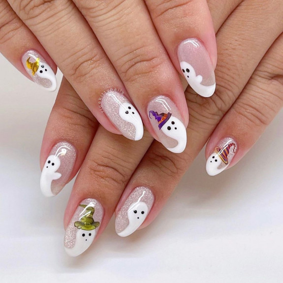 76 Spooky Halloween Nails for Every Taste — Sparkle Ghost Swril Nails