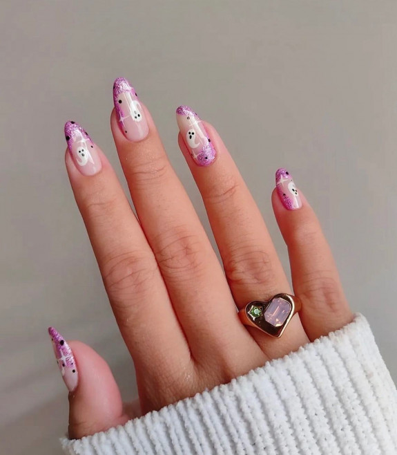 50+ Best Halloween Nails for Every Taste — Glitter Lilac Swirl Ghost Nails