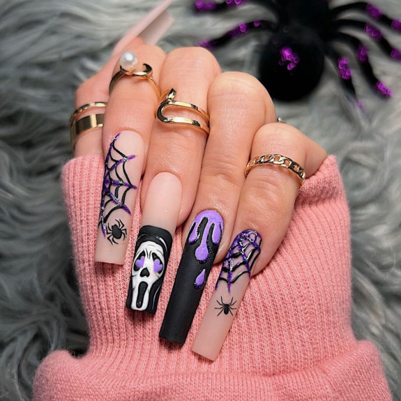 60+ Halloween Nails 2022 — Black and Nude Halloween Nails