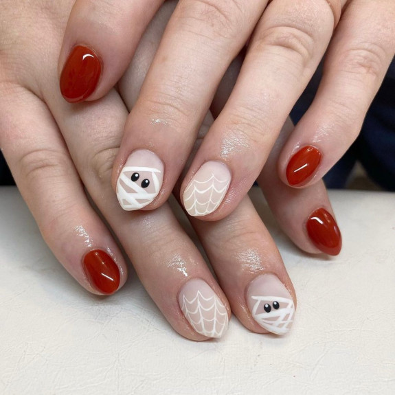 60+ Halloween Nails 2022 — Pumpkin Spice + Mummy + Cobweb Nails