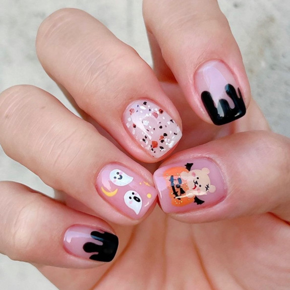 76 Spooky Halloween Nails for Every Taste — Ghost + Black Drip Tip Nails