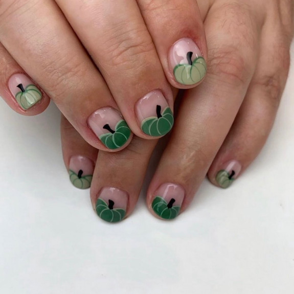 50+ Best Halloween Nails for Every Taste — Green Pumpkin French Tip Short Nails