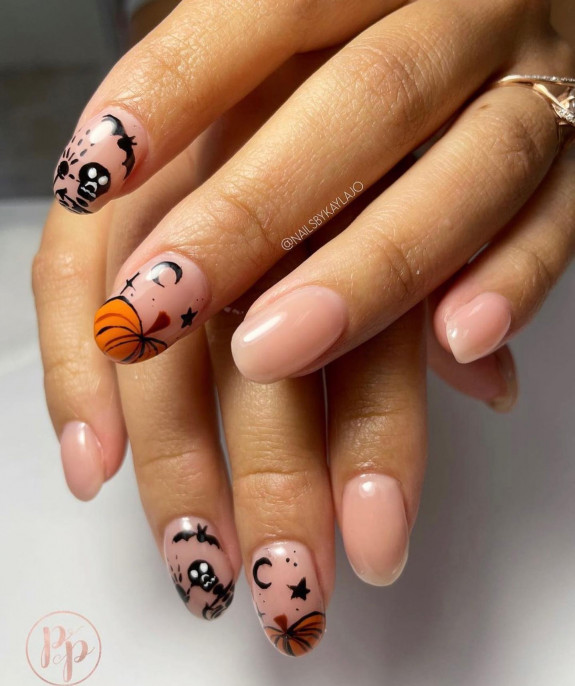 60+ Halloween Nails 2022 — Skull, Pumpkin Tip Subtle Nails