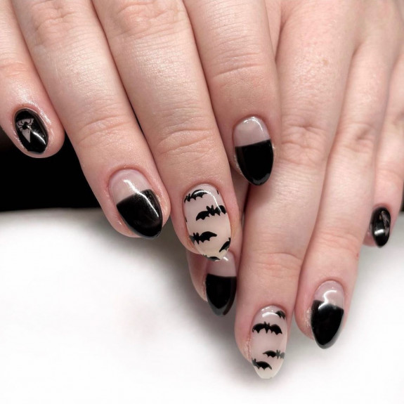 60+ Halloween Nails 2022 — Black Color Block Halloween Nails