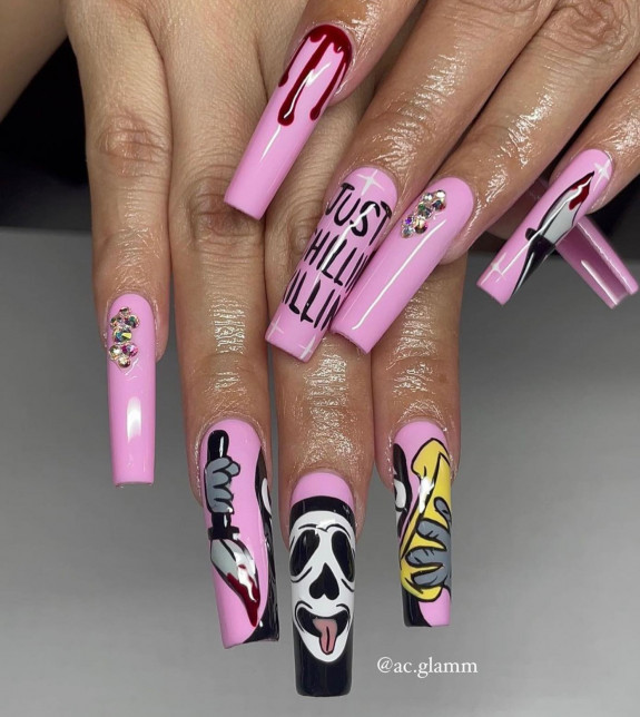 60+ Halloween Nails 2022 — Pink Acrylic Nails