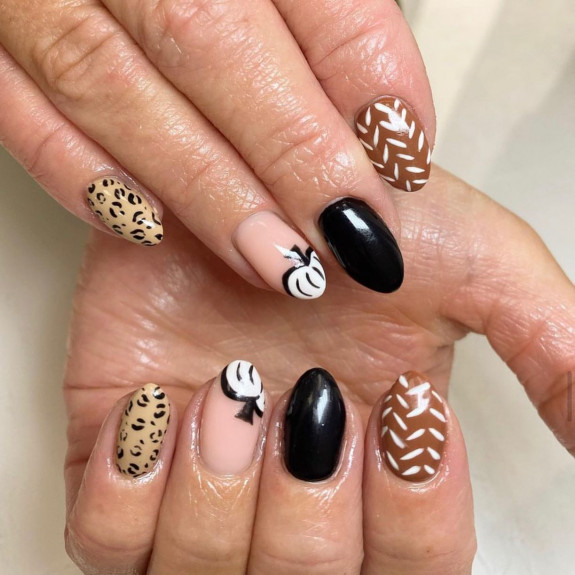 60+ Halloween Nails 2022 — Leopard Print + Pumpkin Tip Nails