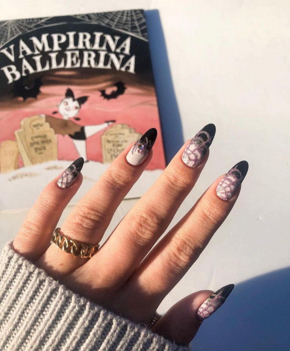 60+ Halloween Nails 2022 — Sparkly Cobweb + Ombre Nails