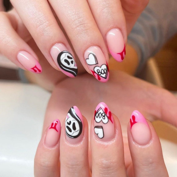 50+ Best Halloween Nails for Every Taste — Pink Ghost Face Nails