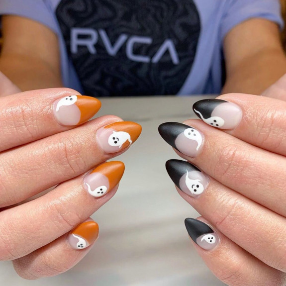 50+ Best Halloween Nails for Every Taste — Black and Pumpkin Spice French Tip Nails