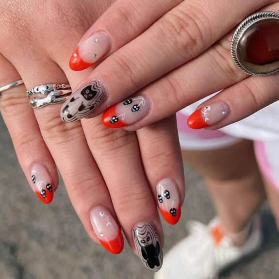 50+ Best Halloween Nails for Every Taste — Fish Bones + Skull and French Tip Nails