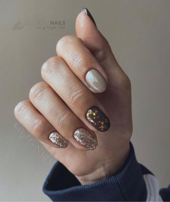 42 Best Fall Nail Trends of 2022 — Neutral + Glitter Brown Nails