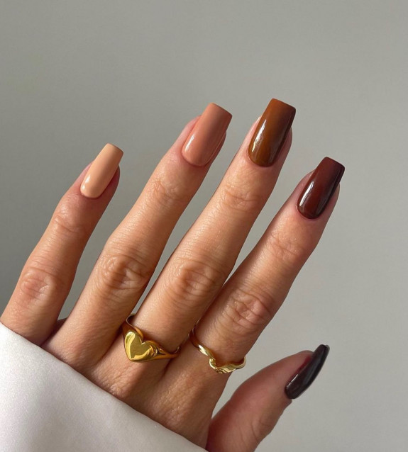 42 Best Fall Nail Trends of 2022 — Gradient Chocolate Brown & Nude