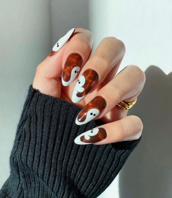 60+ Halloween Nails 2022 — Ghost Tortoiseshell Nails