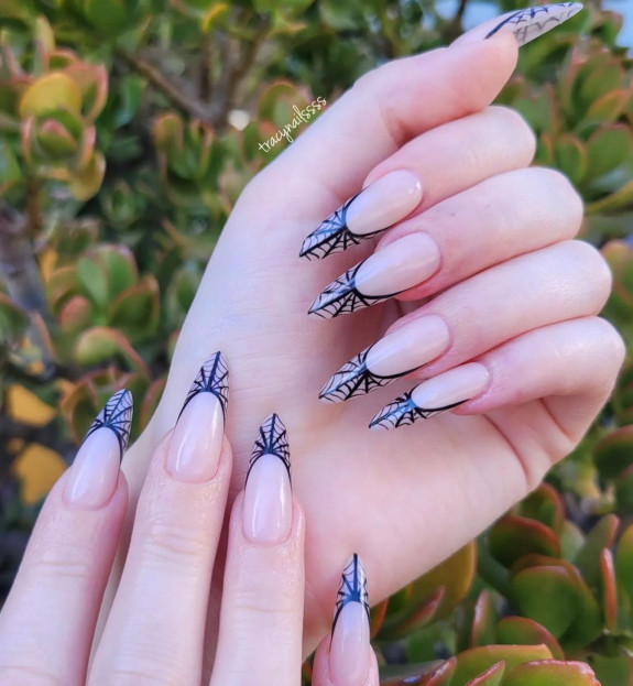 50 Best Halloween Nails For Every Taste — Spider French Tip Nails 7991